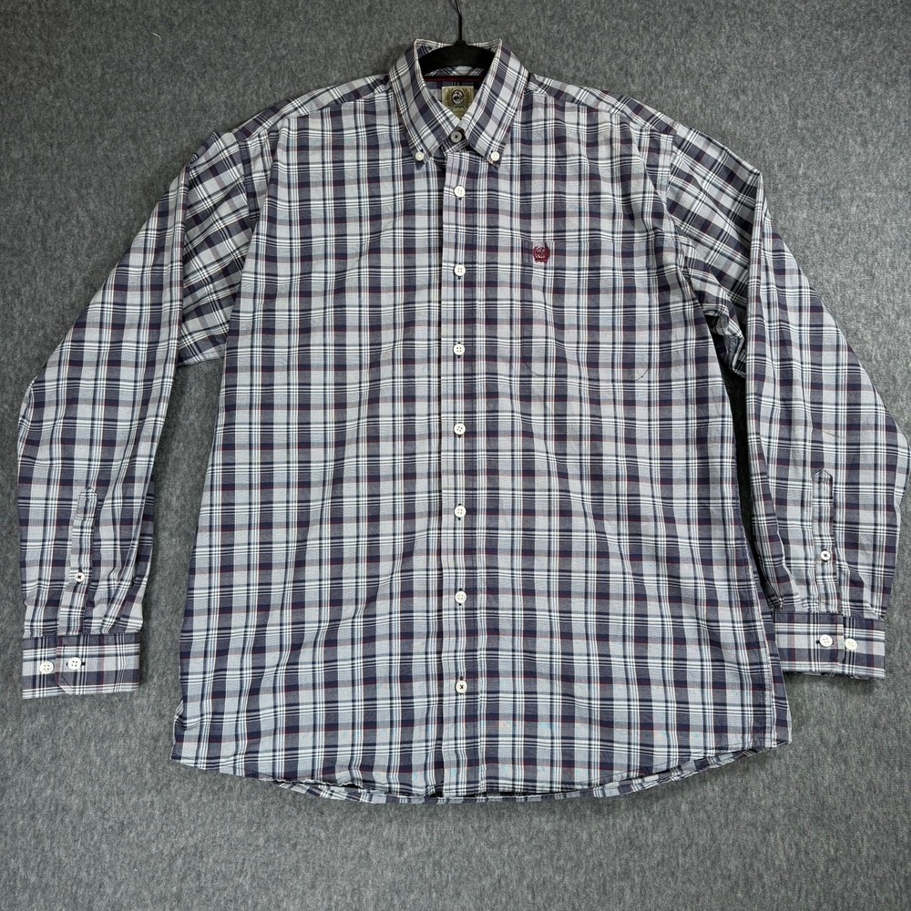 Cinch Button Down Shirt Mens S Blue Plaid Long Sleeve Western Logo Pocket